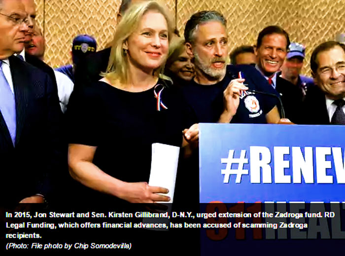 "A New Jersey-based company that offers financial advances to people awaiting legal settlements was accused Tuesday of scamming first responders to the 9/11 terrorist attack by luring them into costly advance deals on pending compensation and settlement payouts." - USAToday